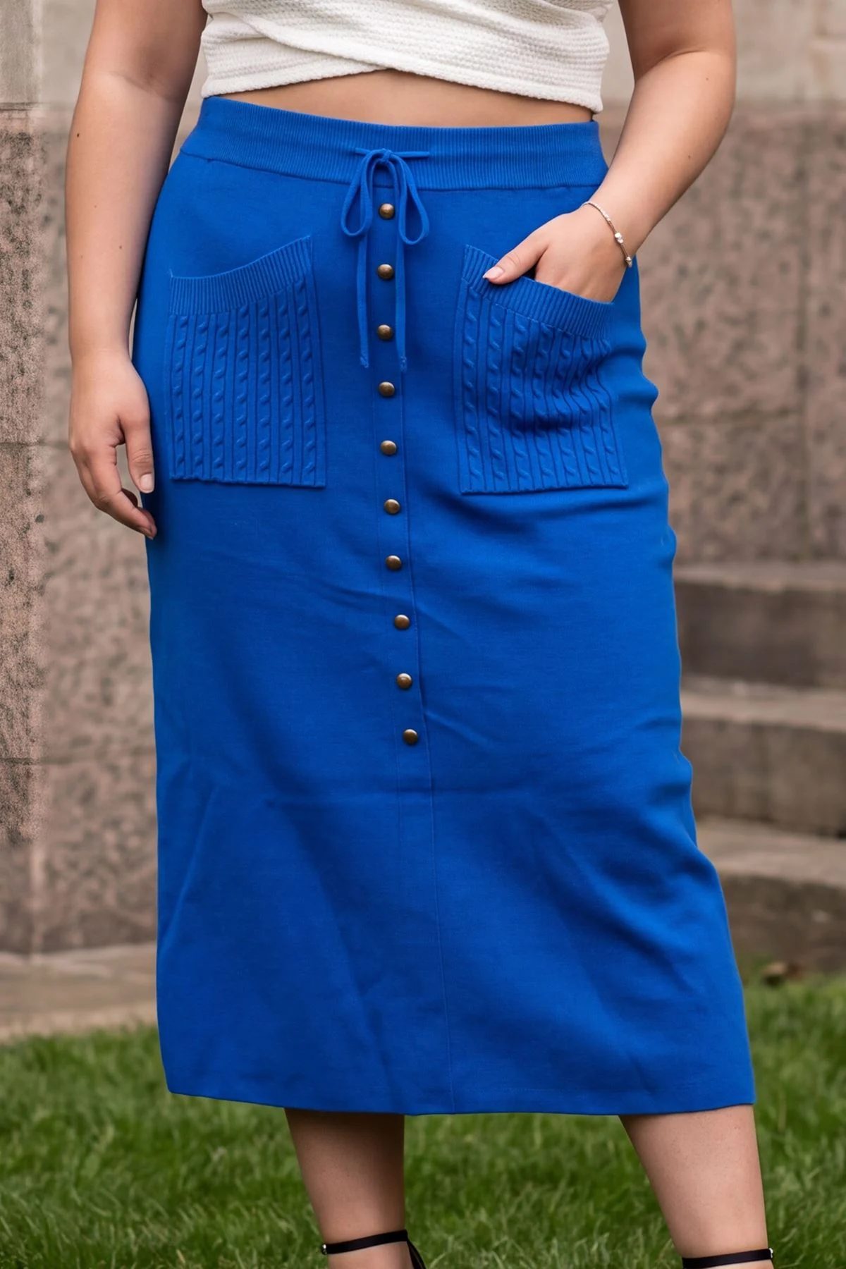 Plain Drawstring Waist Knit Skirt