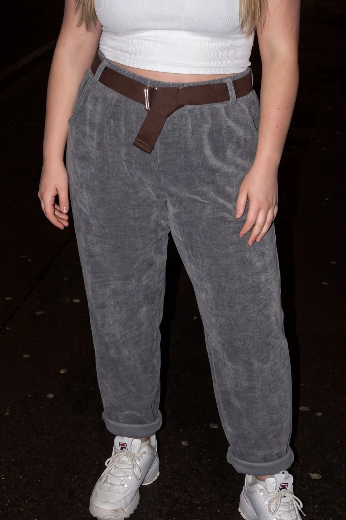 Plain Knitted Belted Cotton Jogger