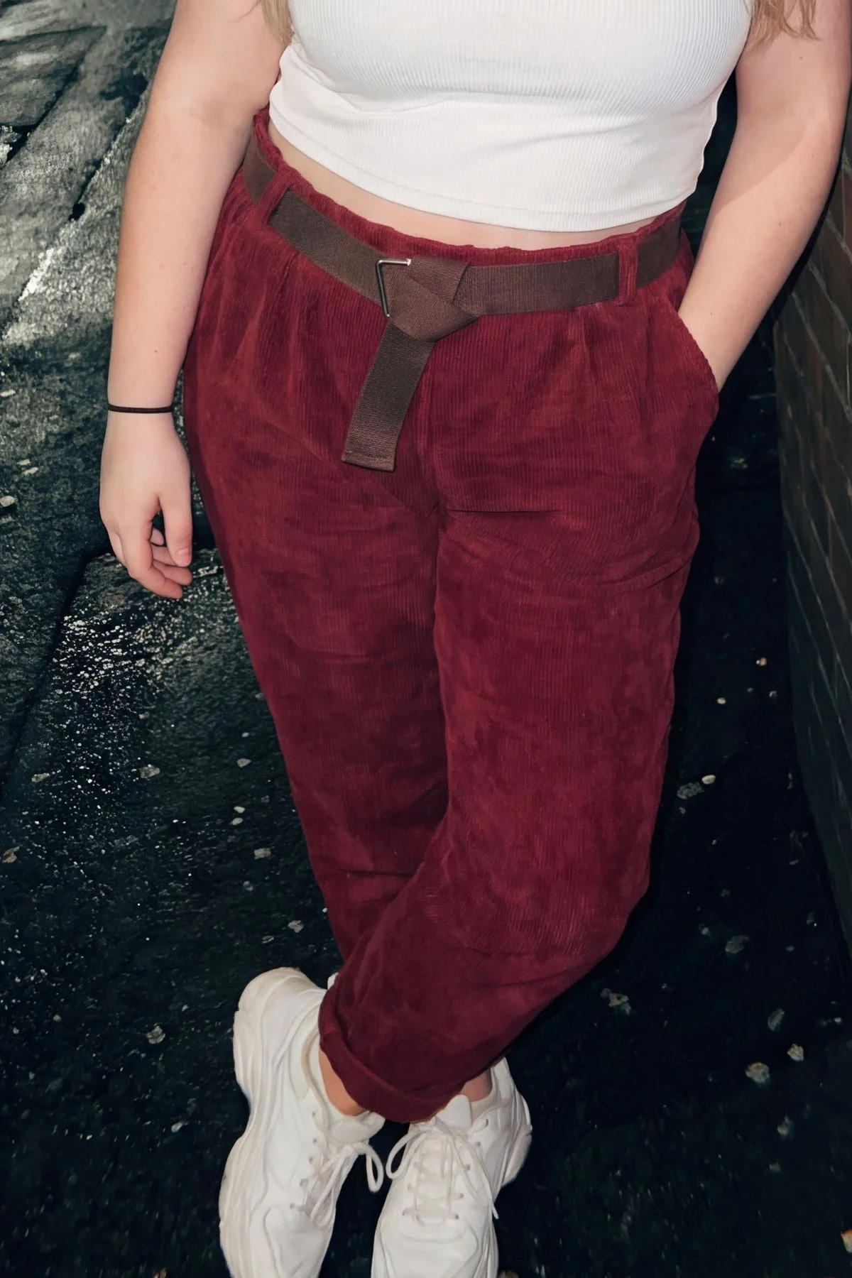 Plain Knitted Belted Cotton Jogger