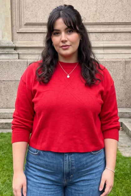 Plain Knitted Jumper Crew Neck Ribbed