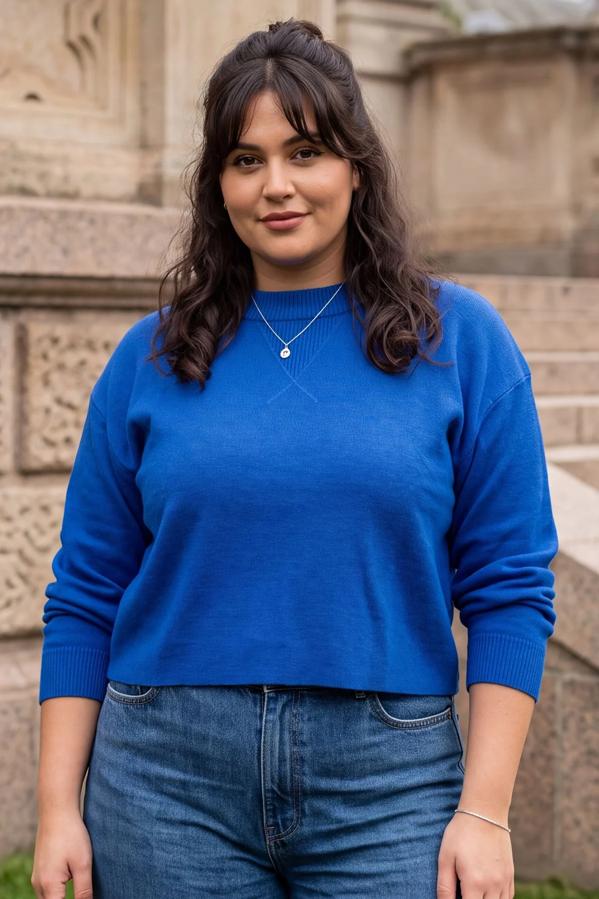 Plain Knitted Jumper Crew Neck Ribbed