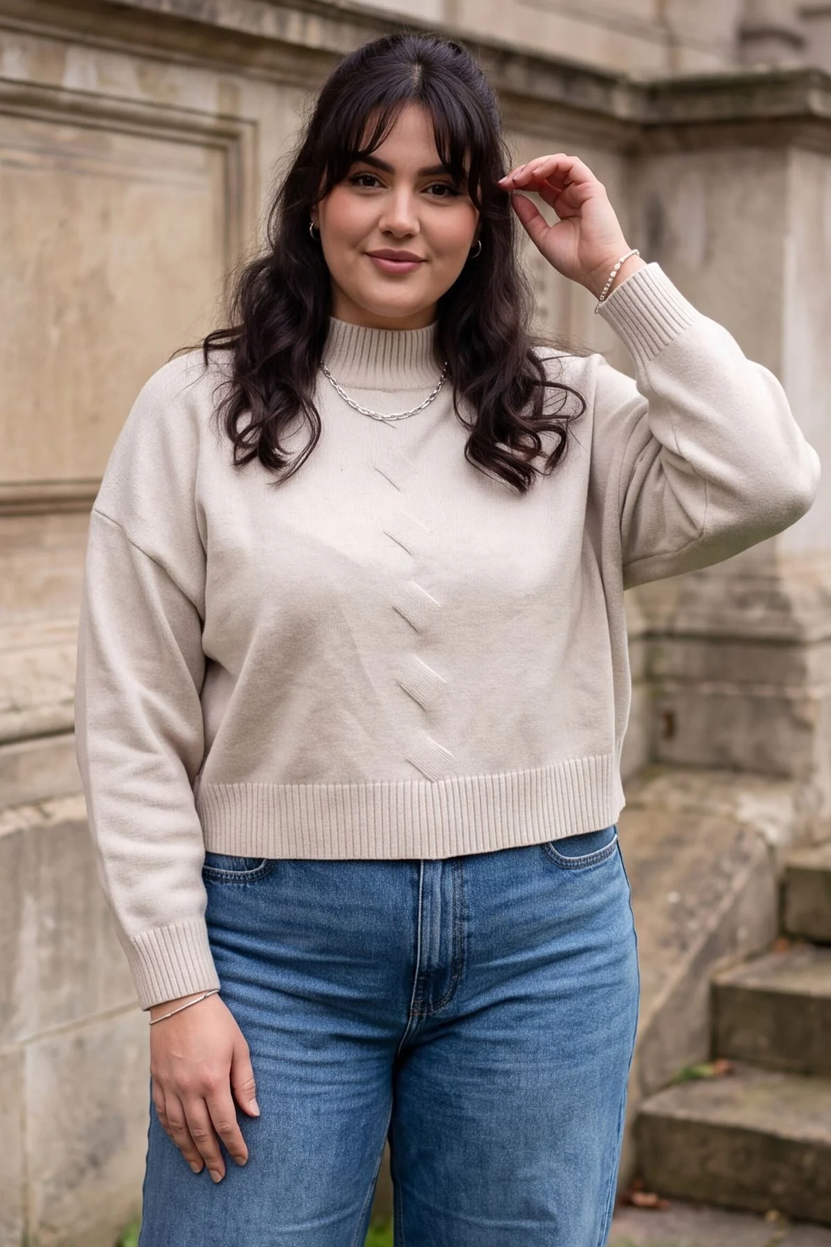 Plain Knitted Jumper Crew Neck Ribbed