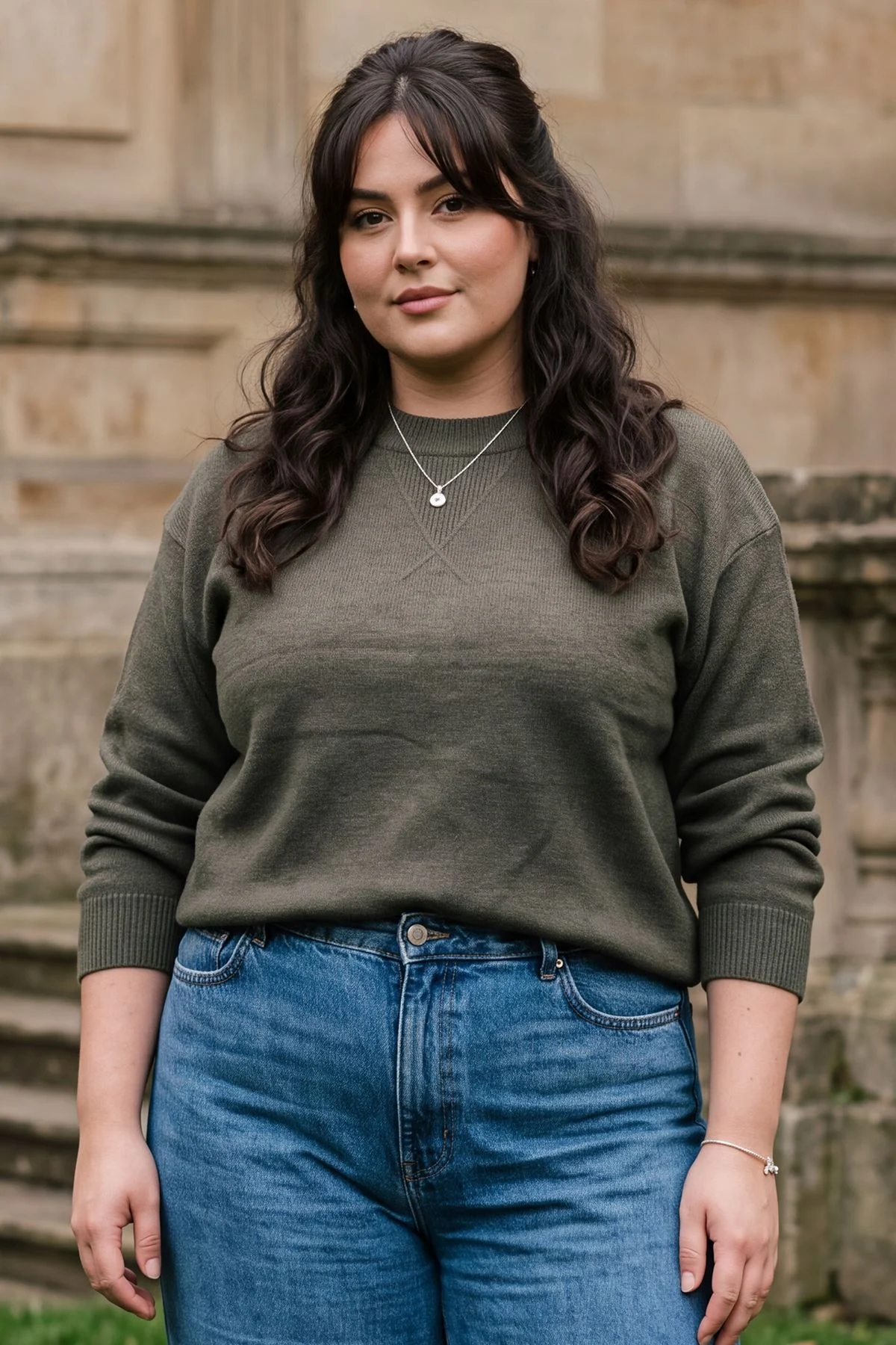 Plain Knitted Jumper Crew Neck Ribbed