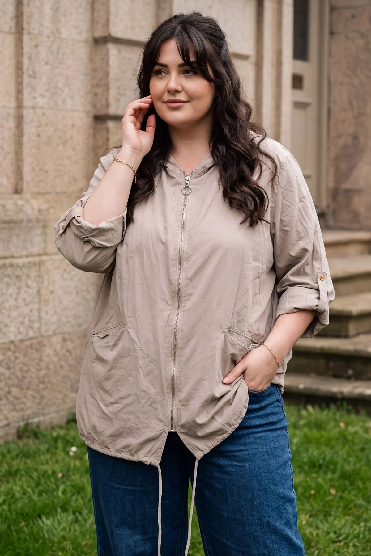 Plain Lightweight Cotton Hooded Zip-Up Jacket