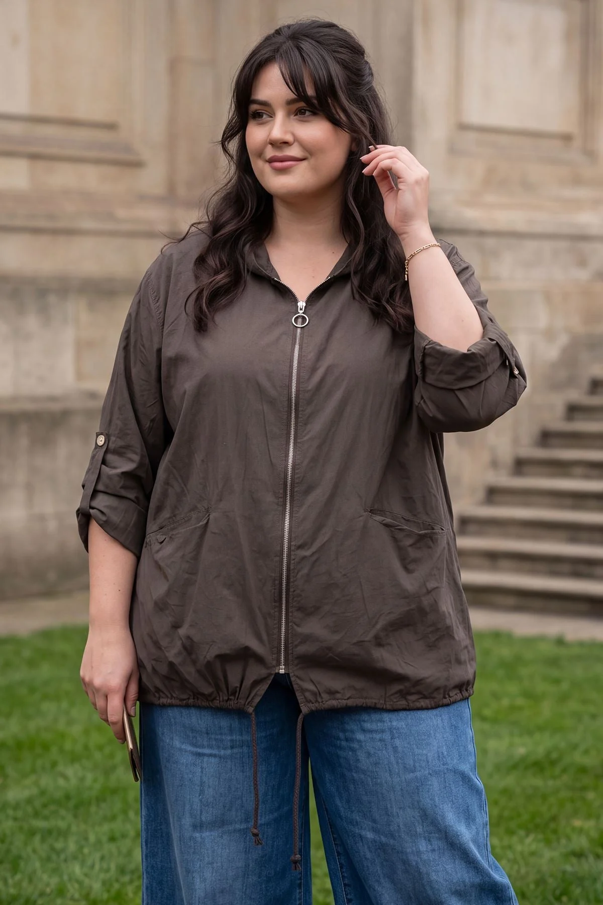 Plain Lightweight Cotton Hooded Zip-Up Jacket