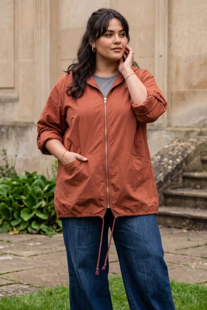 Plain Lightweight Cotton Hooded Zip-Up Jacket