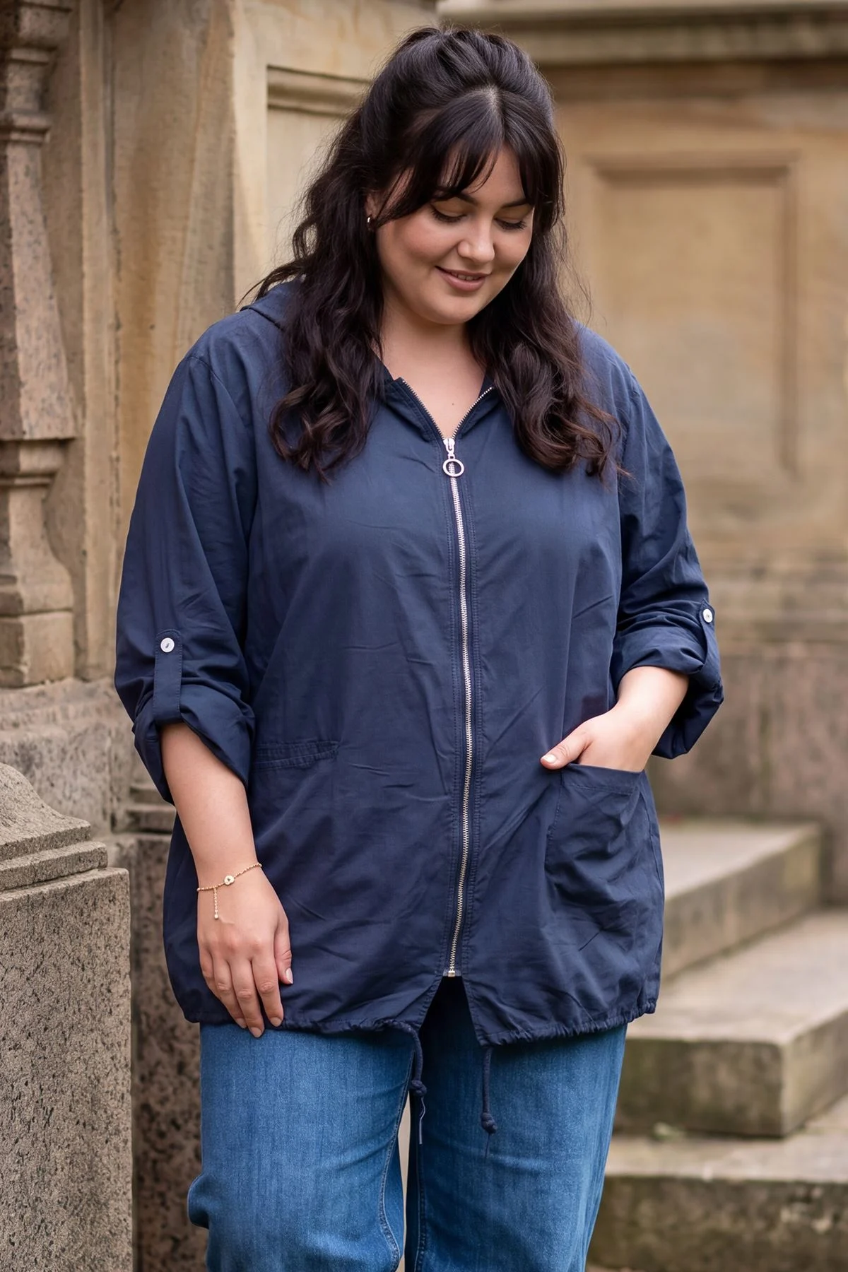 Plain Lightweight Cotton Hooded Zip-Up Jacket