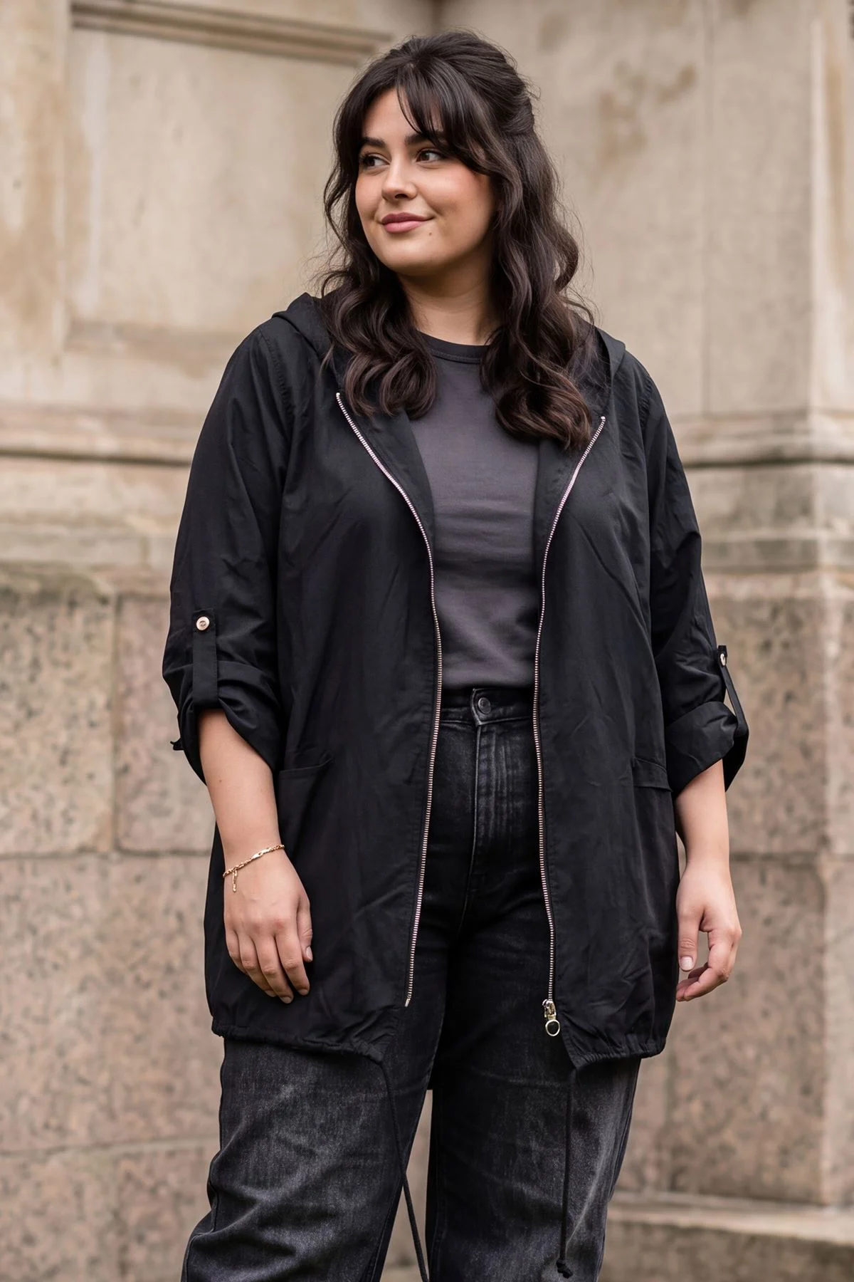 Plain Lightweight Cotton Hooded Zip-Up Jacket