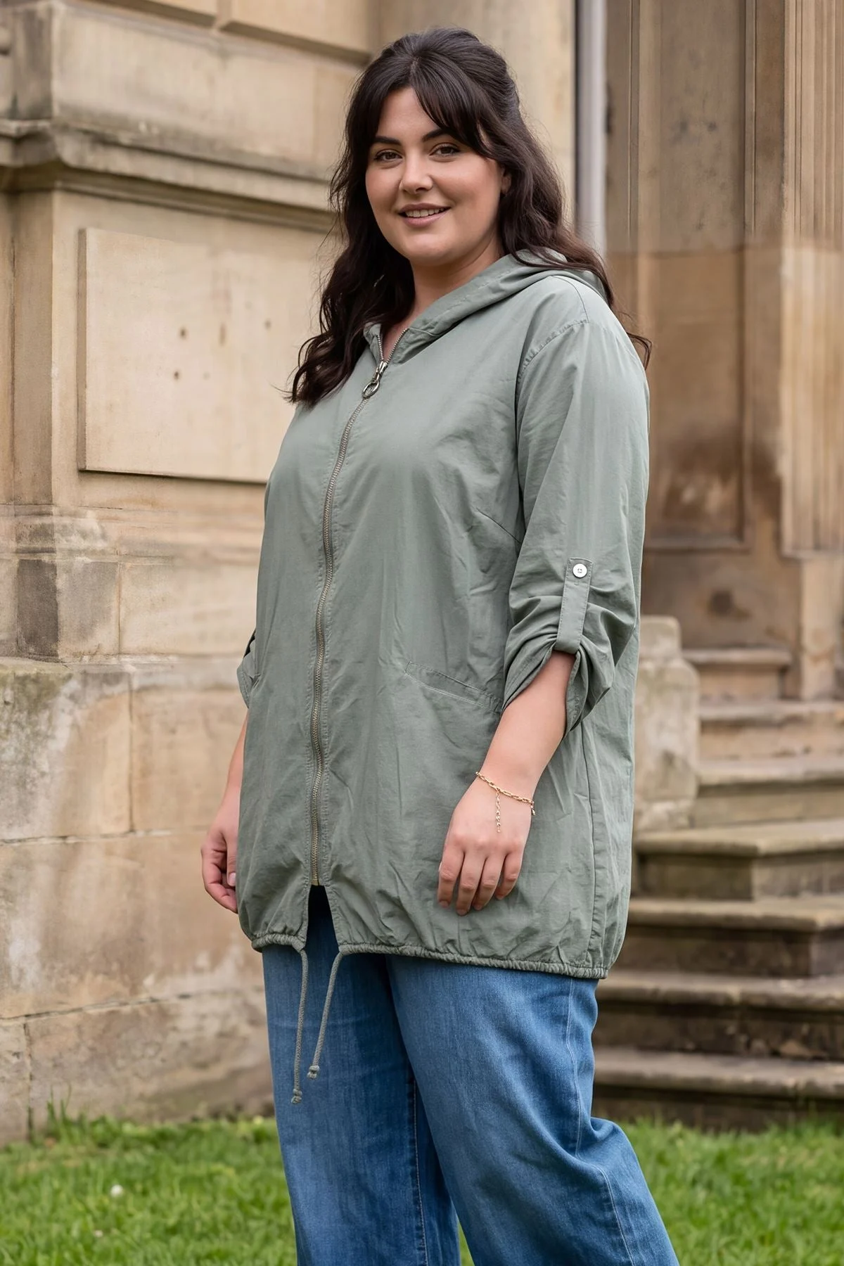 Plain Lightweight Cotton Hooded Zip-Up Jacket