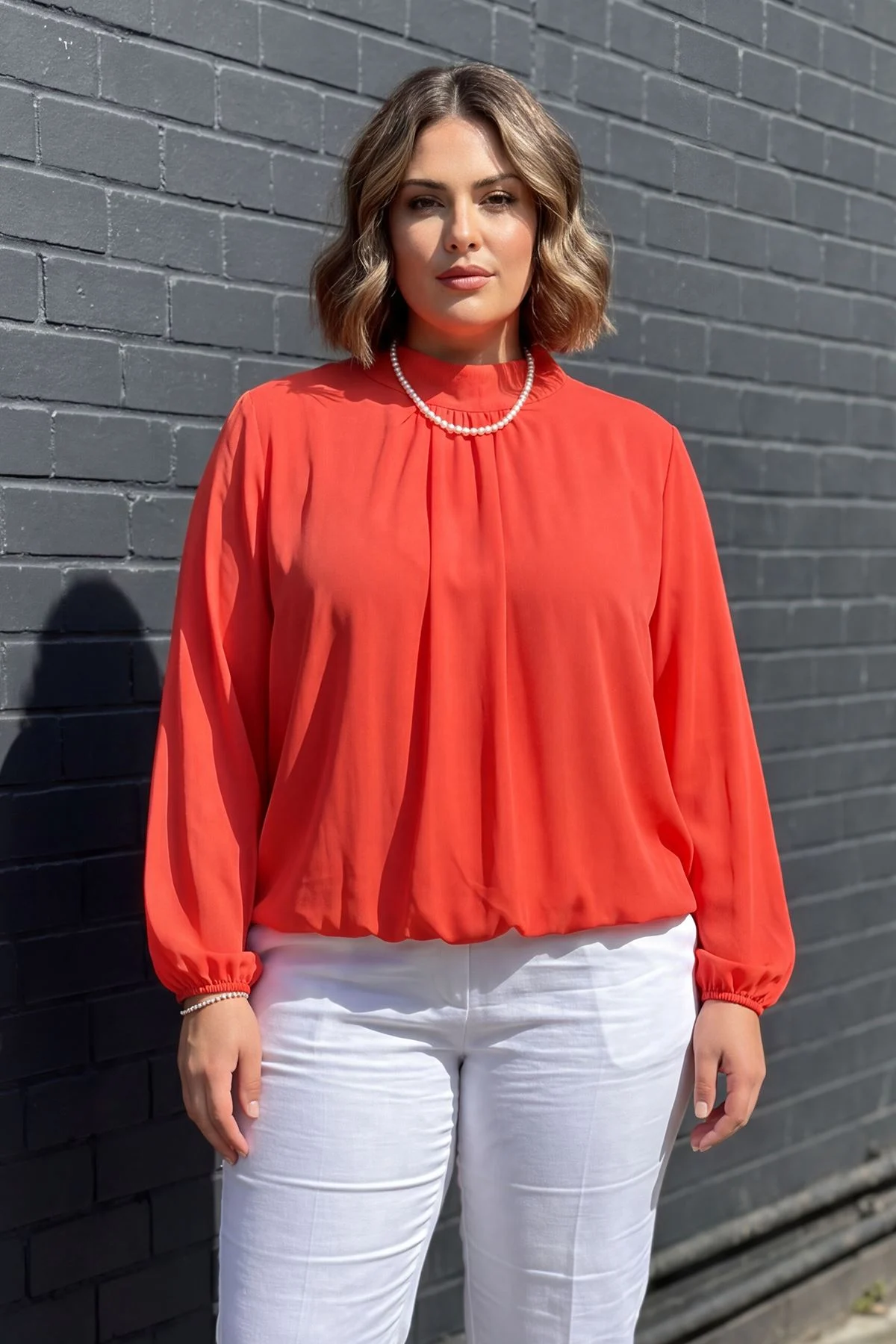 Plain Long Sleeve Viscose Top with Elasticated Hemline