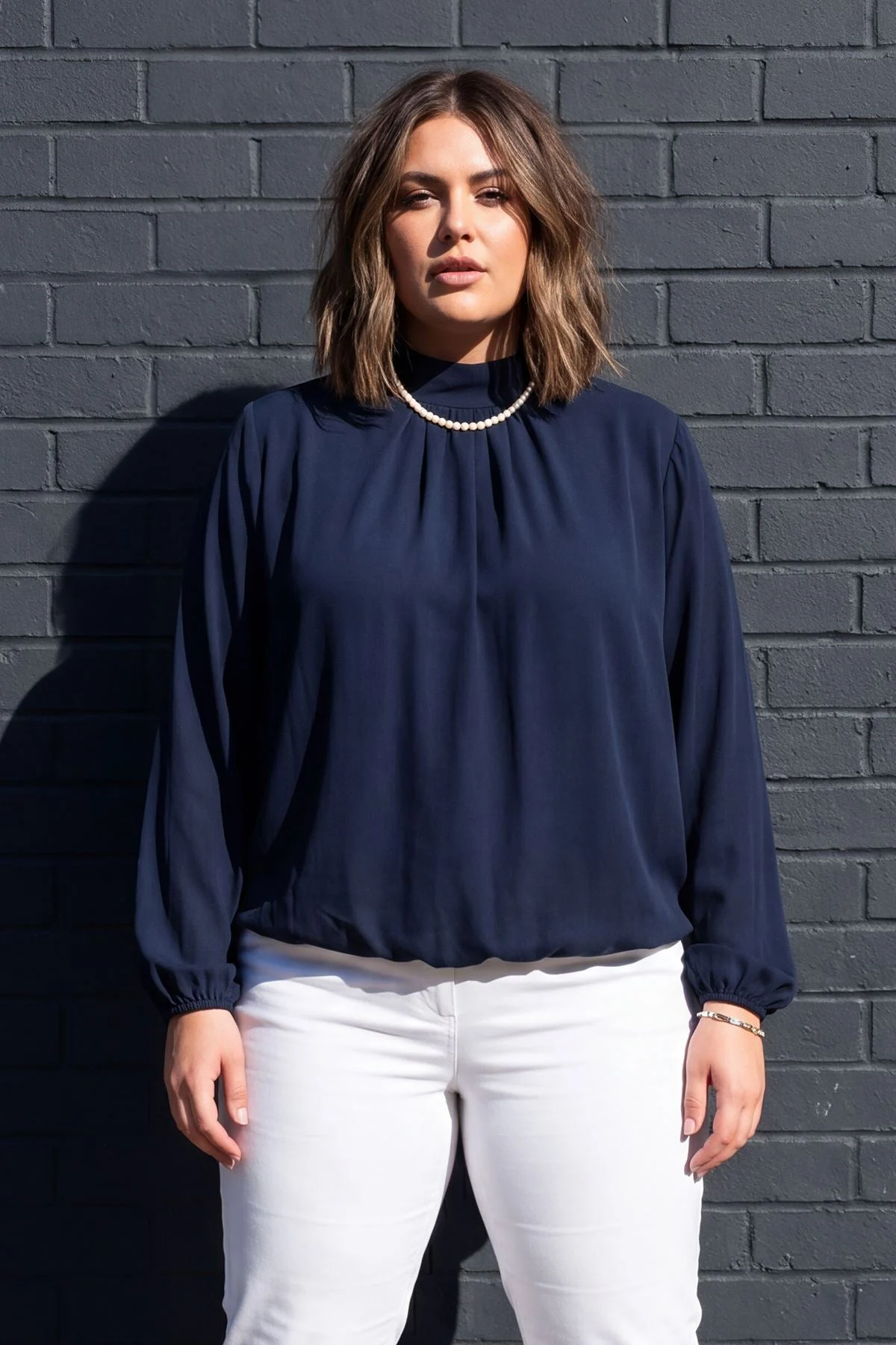 Plain Long Sleeve Viscose Top with Elasticated Hemline