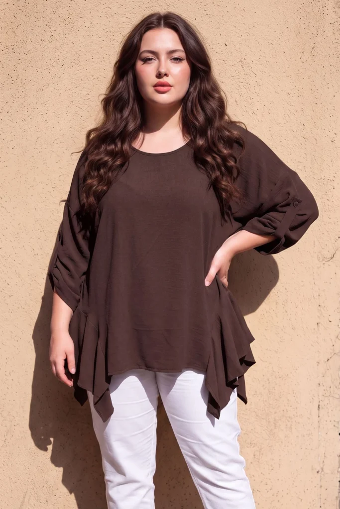 Plain Oversized Ruffle Hem Top