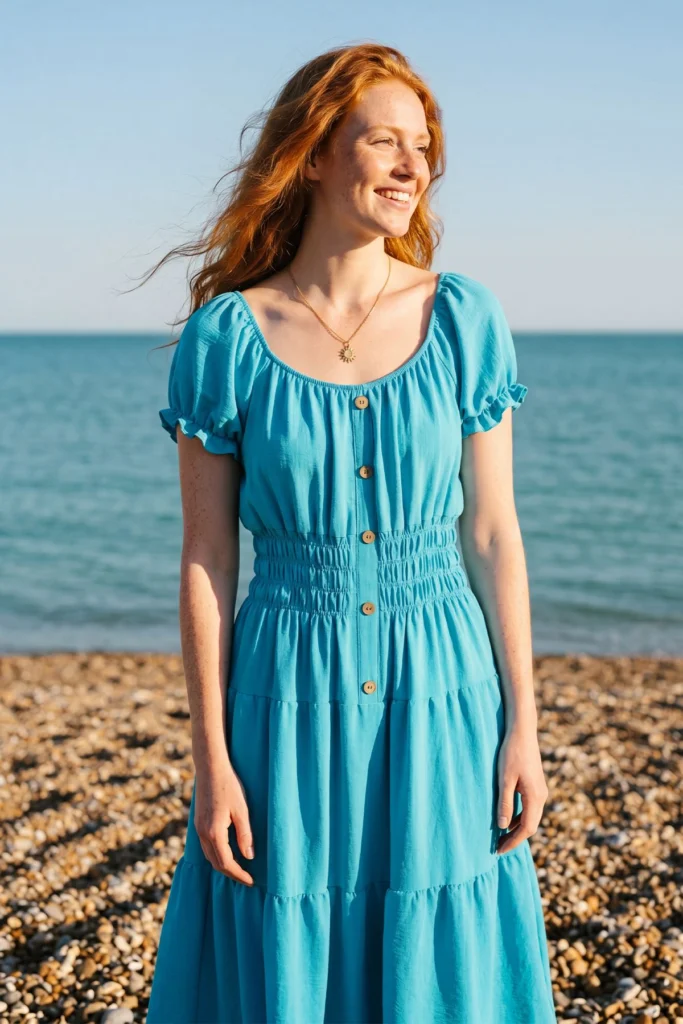Plain Shirred Waist Tiered Dress