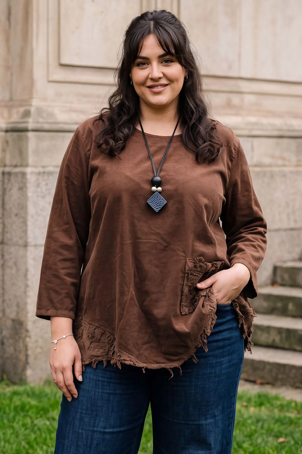 Plain Textured Asymmetric Hem Cotton Top
