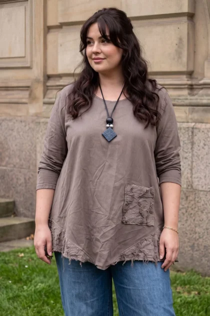 Plain Textured Asymmetric Hem Cotton Top