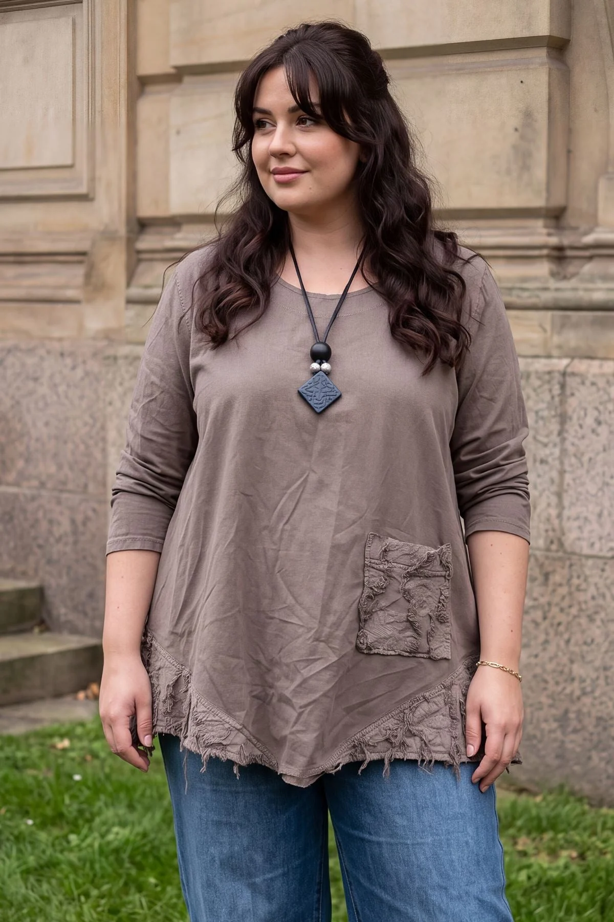 Plain Textured Asymmetric Hem Cotton Top