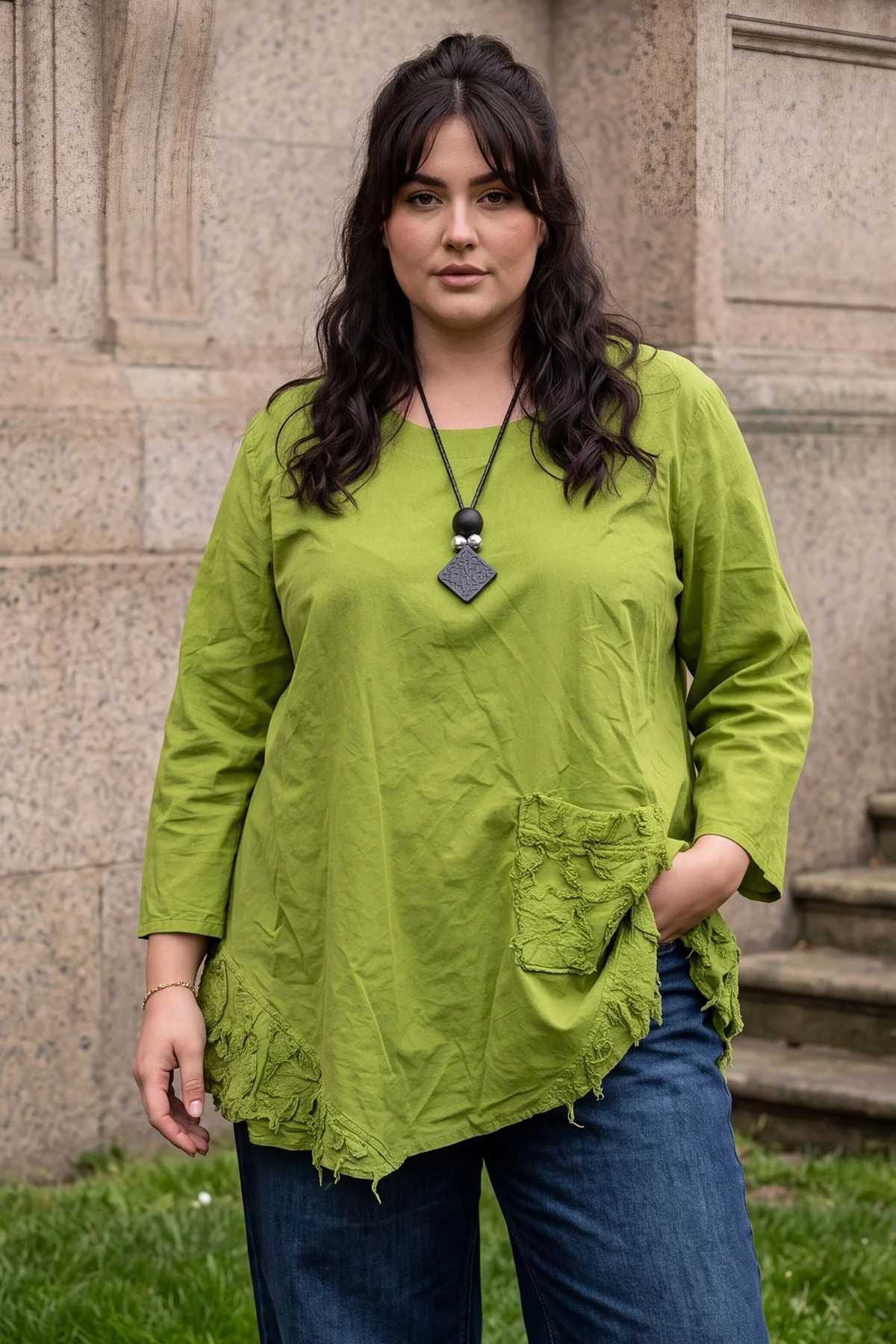 Plain Textured Asymmetric Hem Cotton Top
