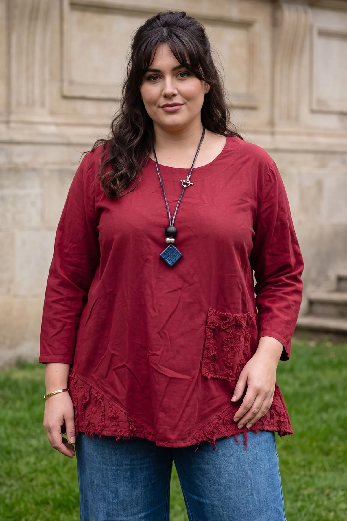 Plain Textured Asymmetric Hem Cotton Top