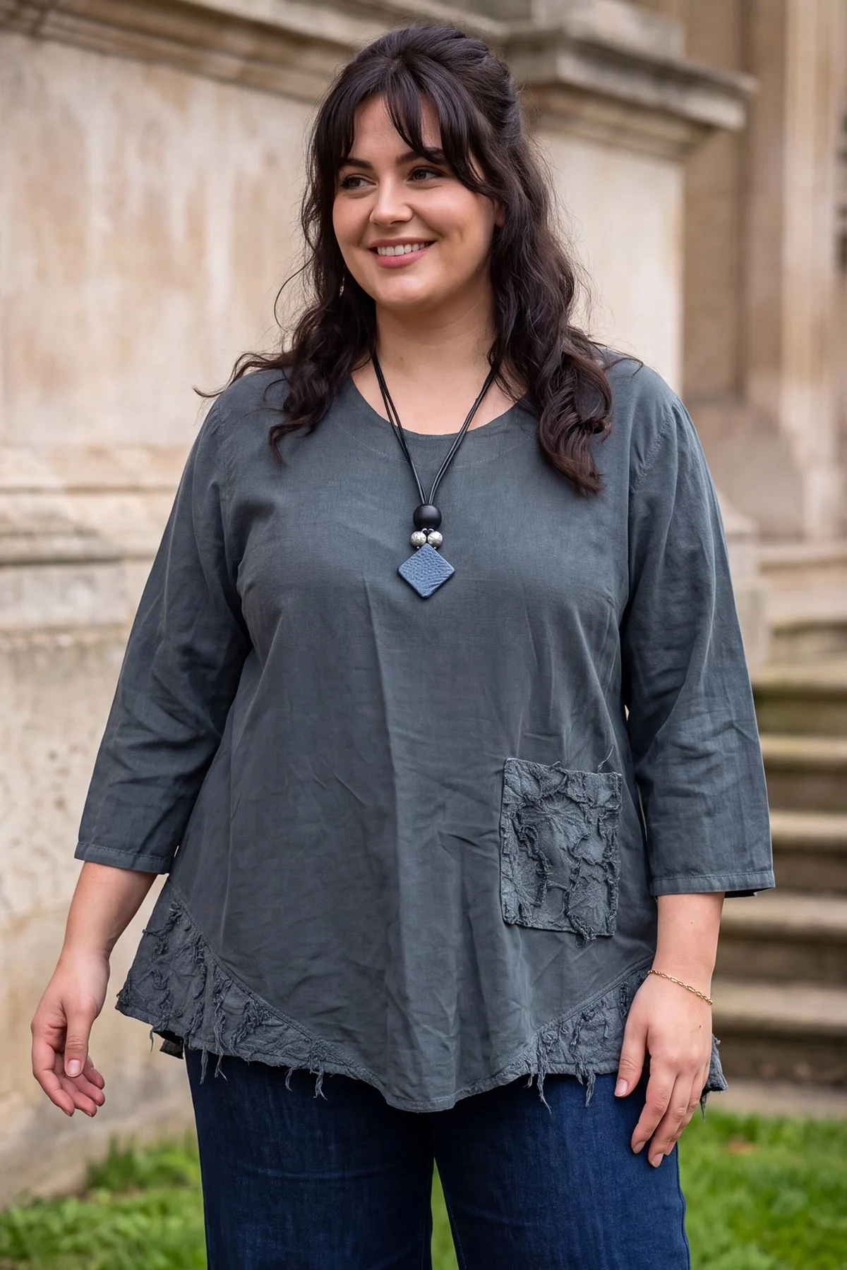 Plain Textured Asymmetric Hem Cotton Top