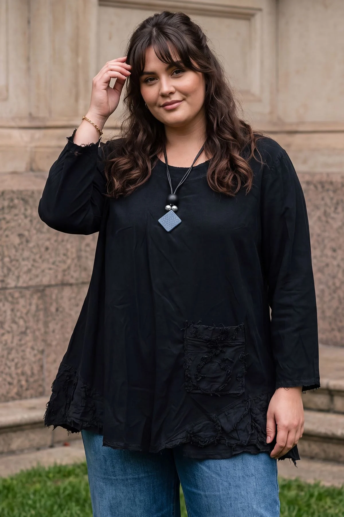 Plain Textured Asymmetric Hem Cotton Top