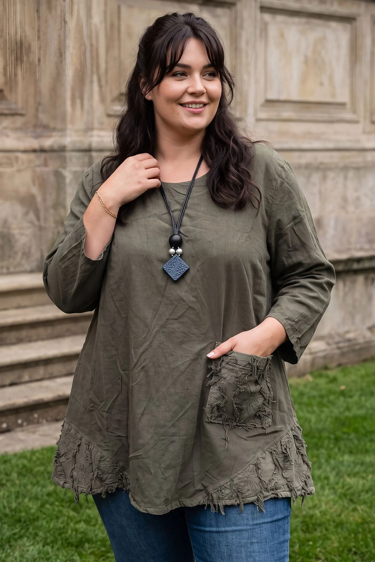 Plain Textured Asymmetric Hem Cotton Top