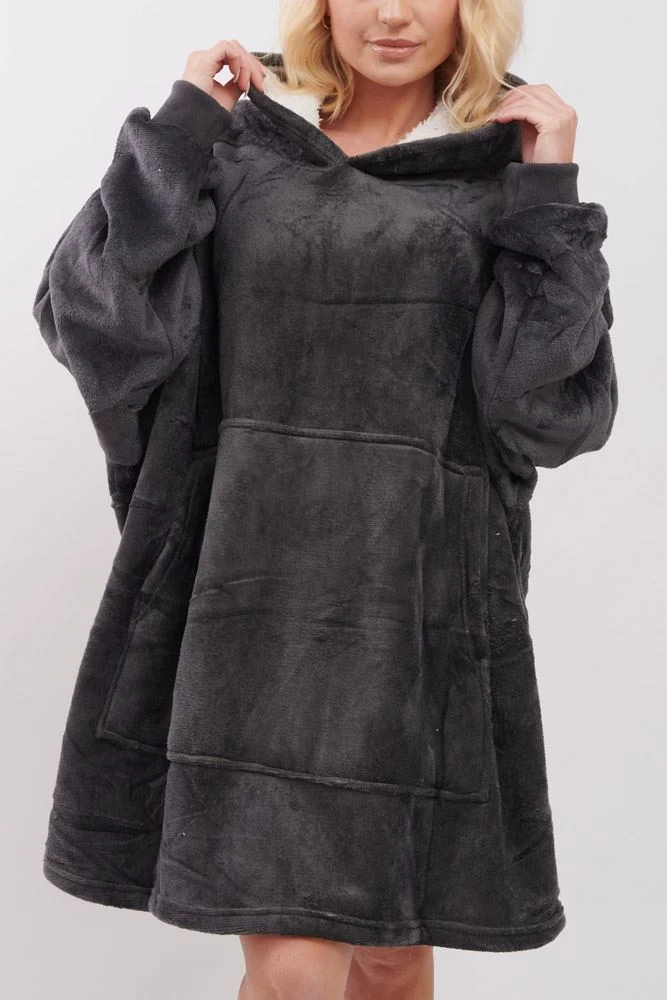 Plain Ultra Soft Oversized Hoodie Blanket with Front Pocket