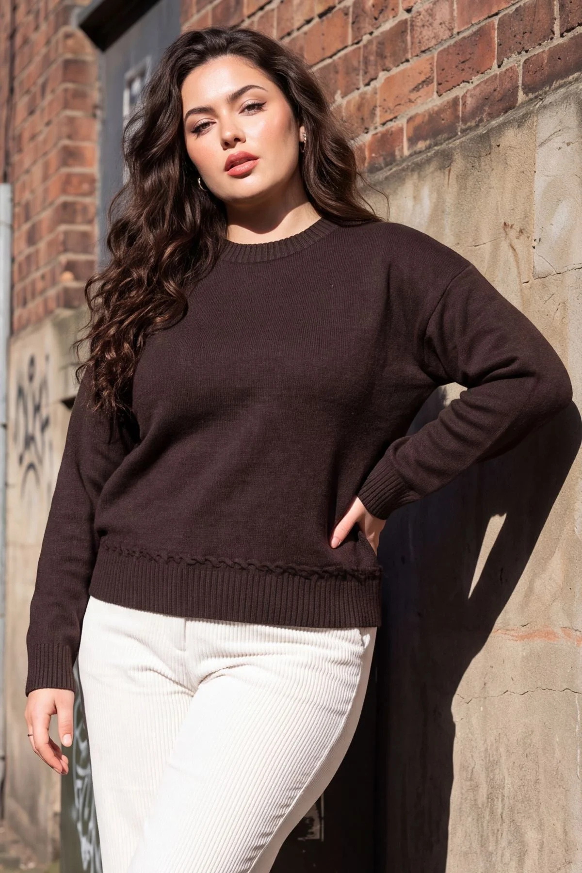 Plain Womens Knitted Jumper Twist Hem