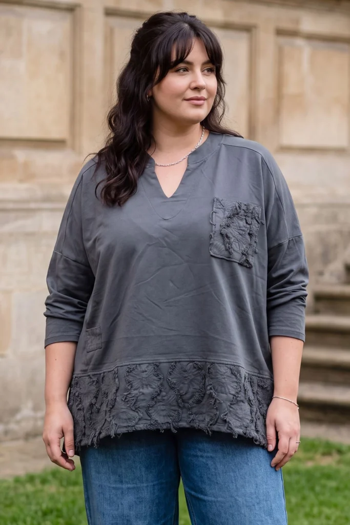 Plus Size Oversized Textured Cotton Top