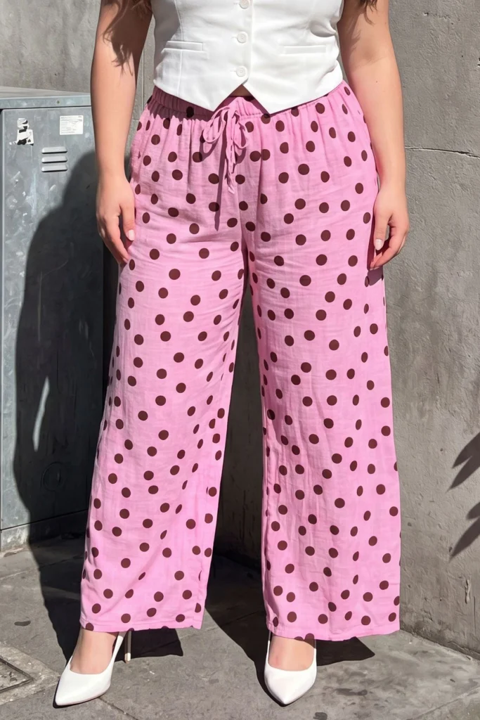 Polka Dot Drawstring Cotton Trousers