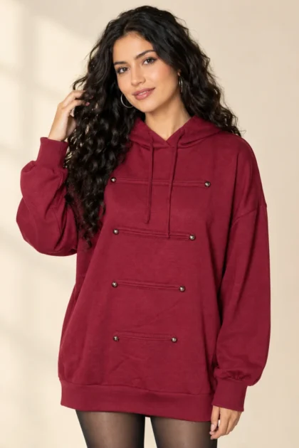 Plain Metal Stud Detailing Oversized Hoodie