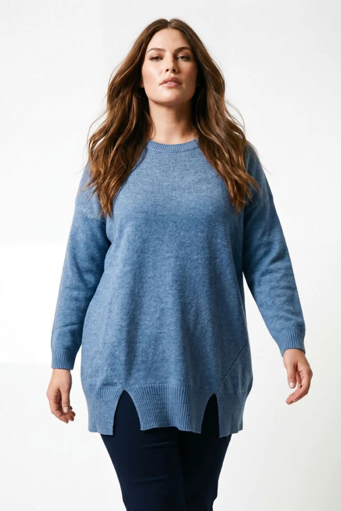 Relaxed Fit Womens Knit Top with Side Split Hem