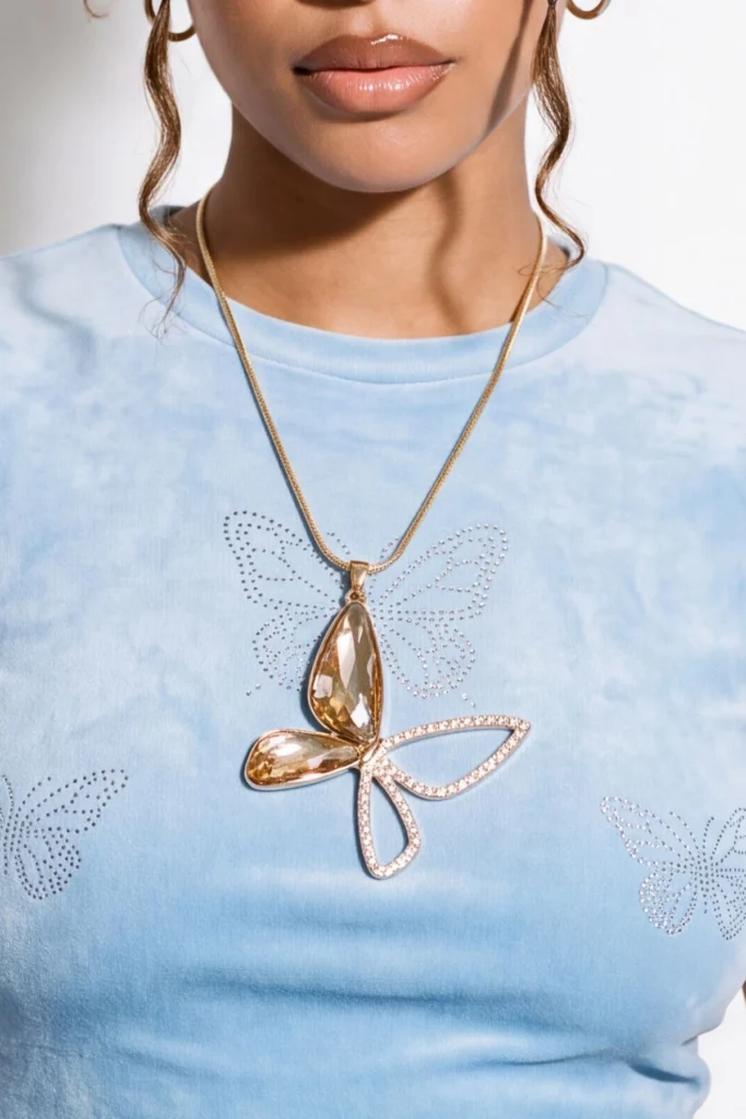 Rhinestone Butterfly Pendant Necklace