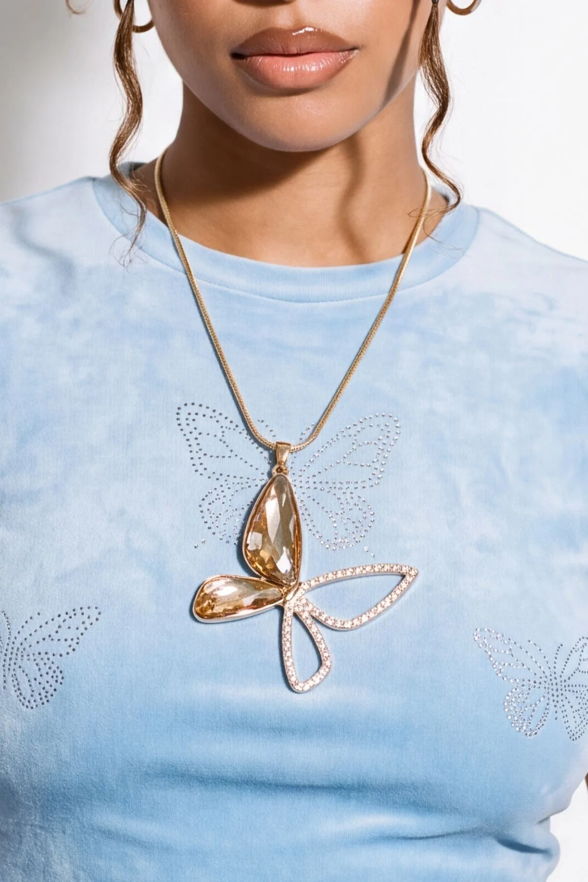 Rhinestone Butterfly Pendant Necklace