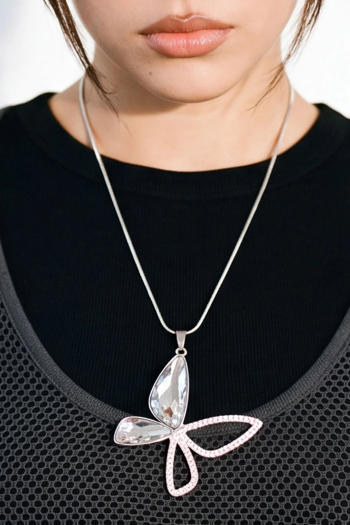 Rhinestone Butterfly Pendant Necklace