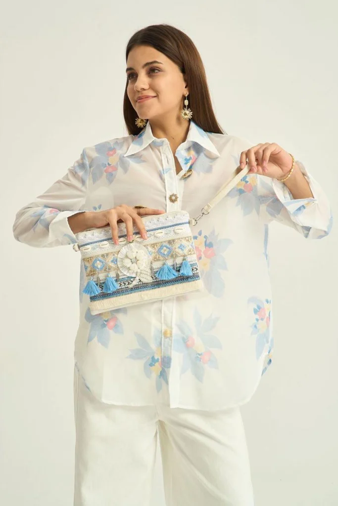 Shell Embellished Tassel Crossbody Bag