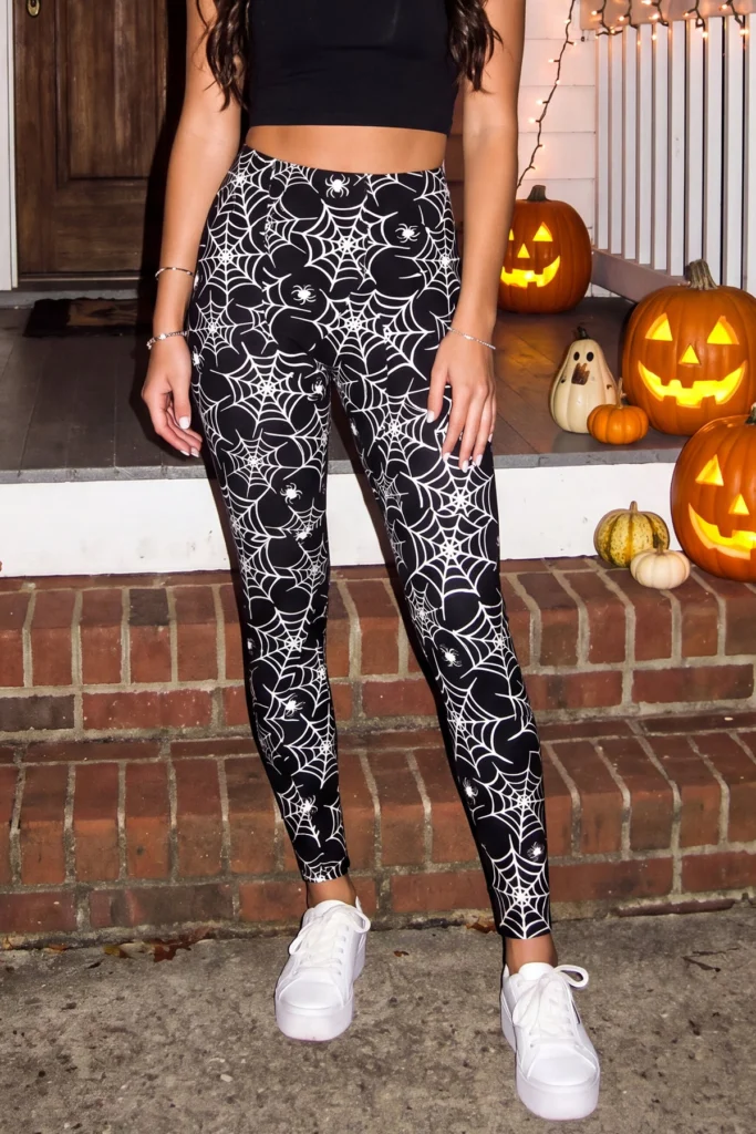 Spider Cobweb Print Halloween Leggings