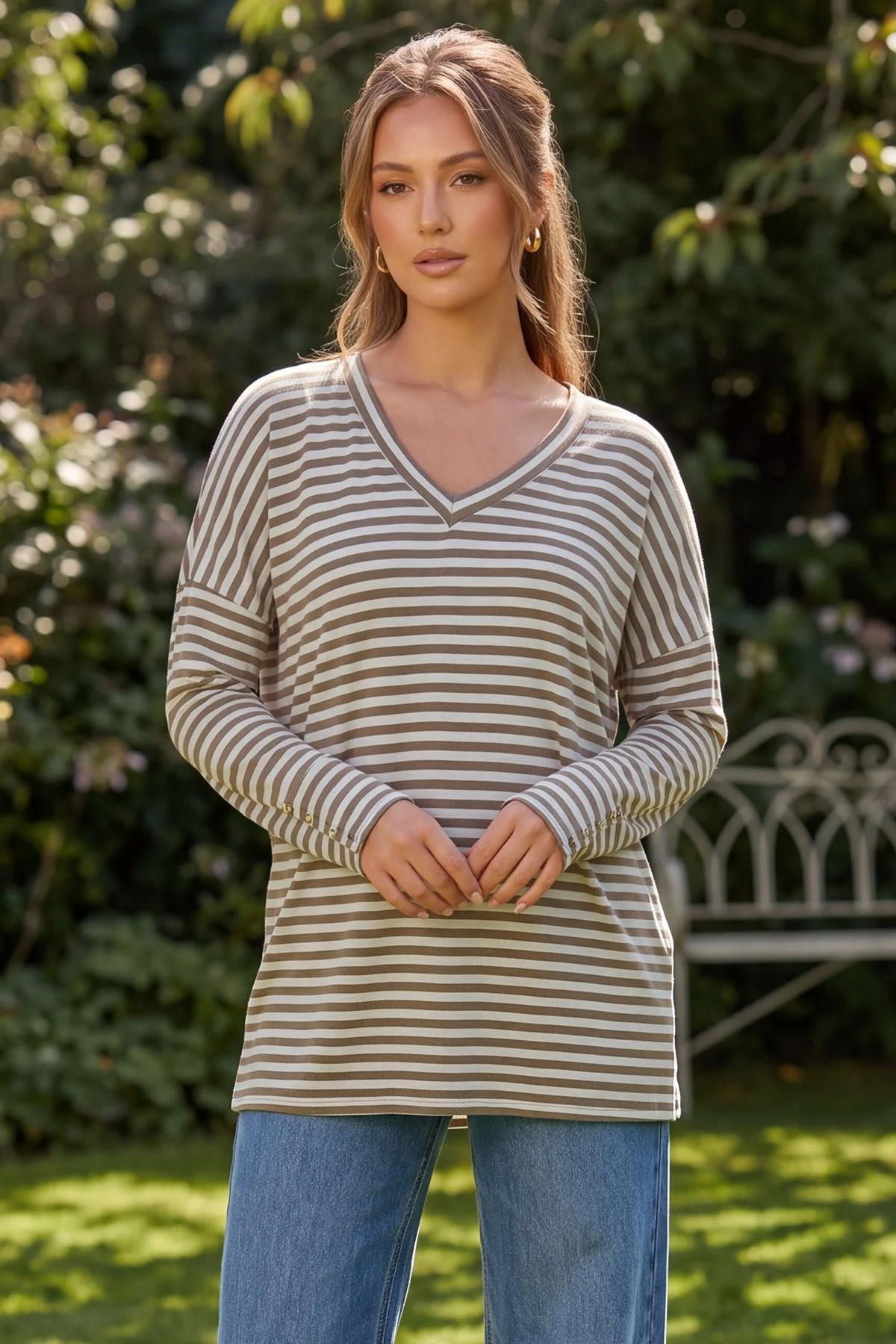 Stripe Print Drop Shoulder Tunic Top