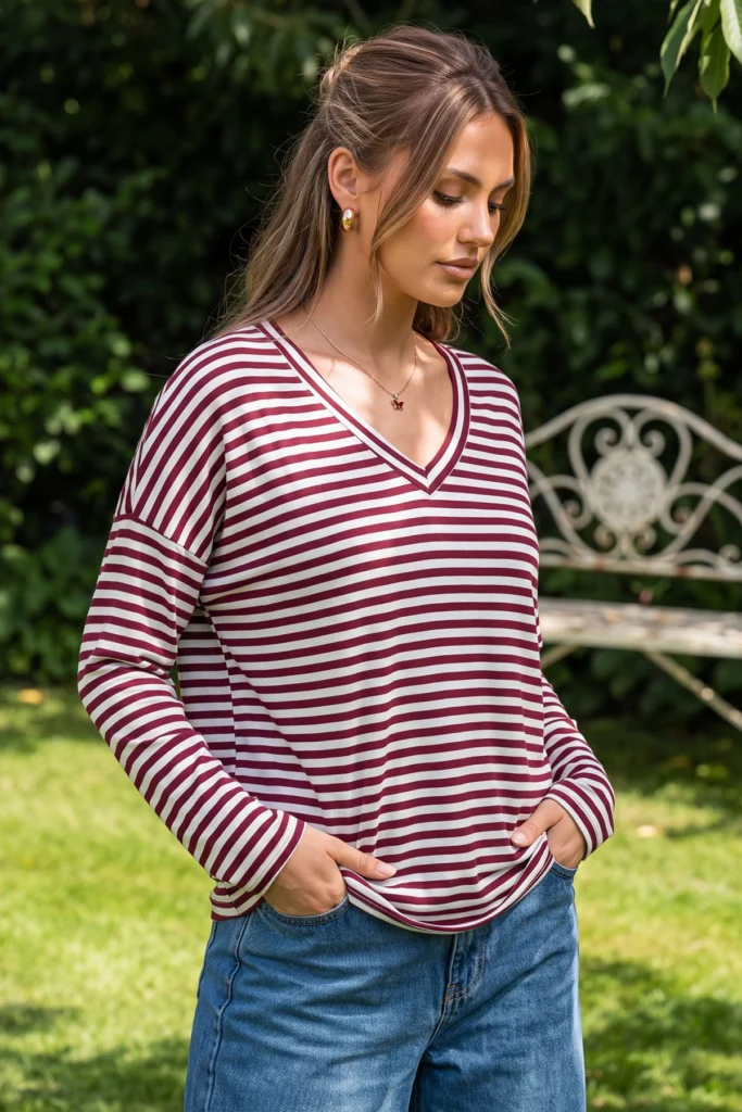 Stripe Print Drop Shoulder Tunic Top