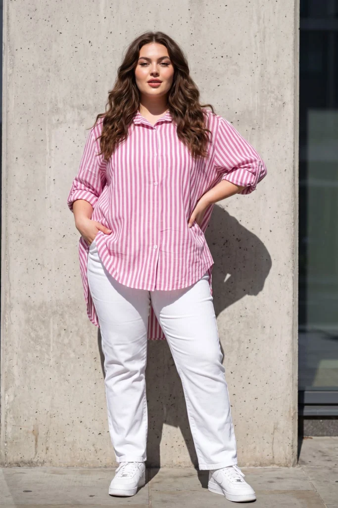 Stripe Print Hi Low Hem Casual Shirt