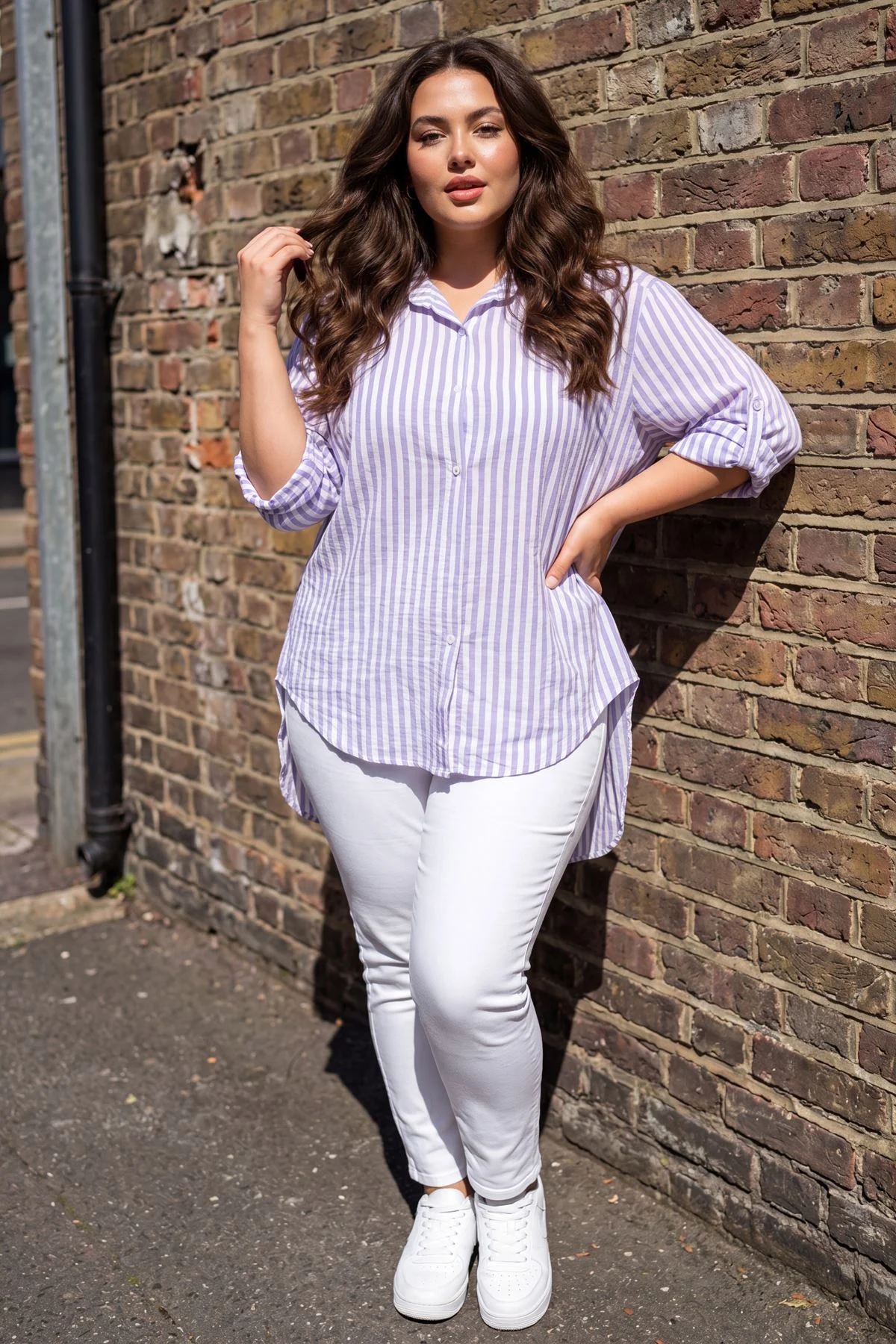Stripe Print Hi Low Hem Casual Shirt