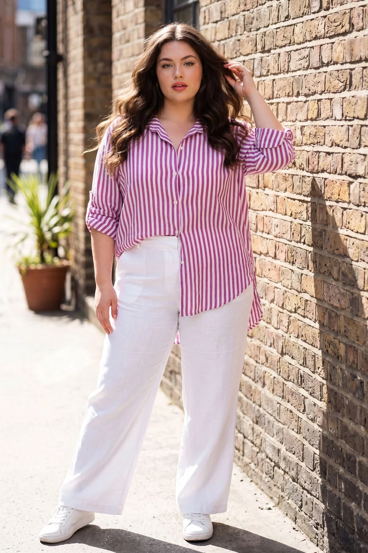 Stripe Print Hi Low Hem Casual Shirt