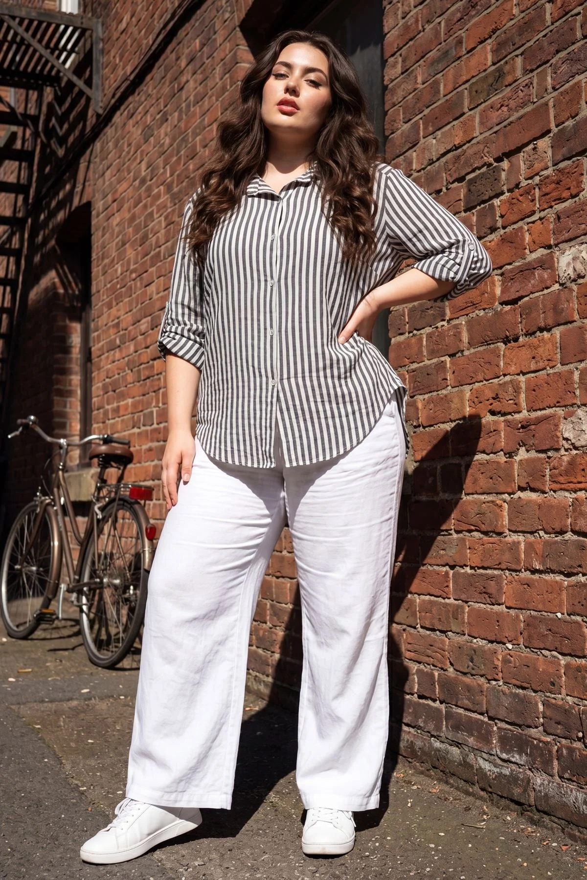 Stripe Print Hi Low Hem Casual Shirt