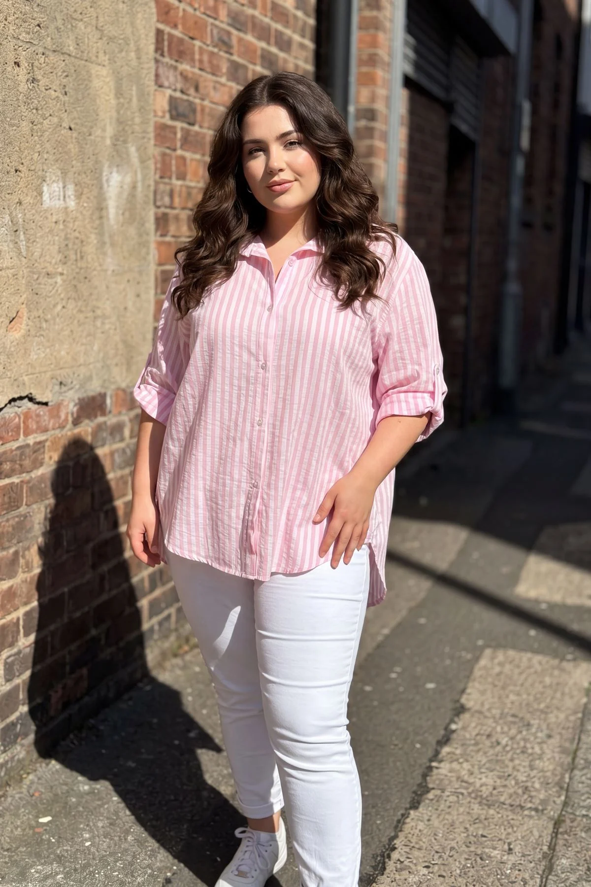Stripe Print Hi Low Hem Casual Shirt