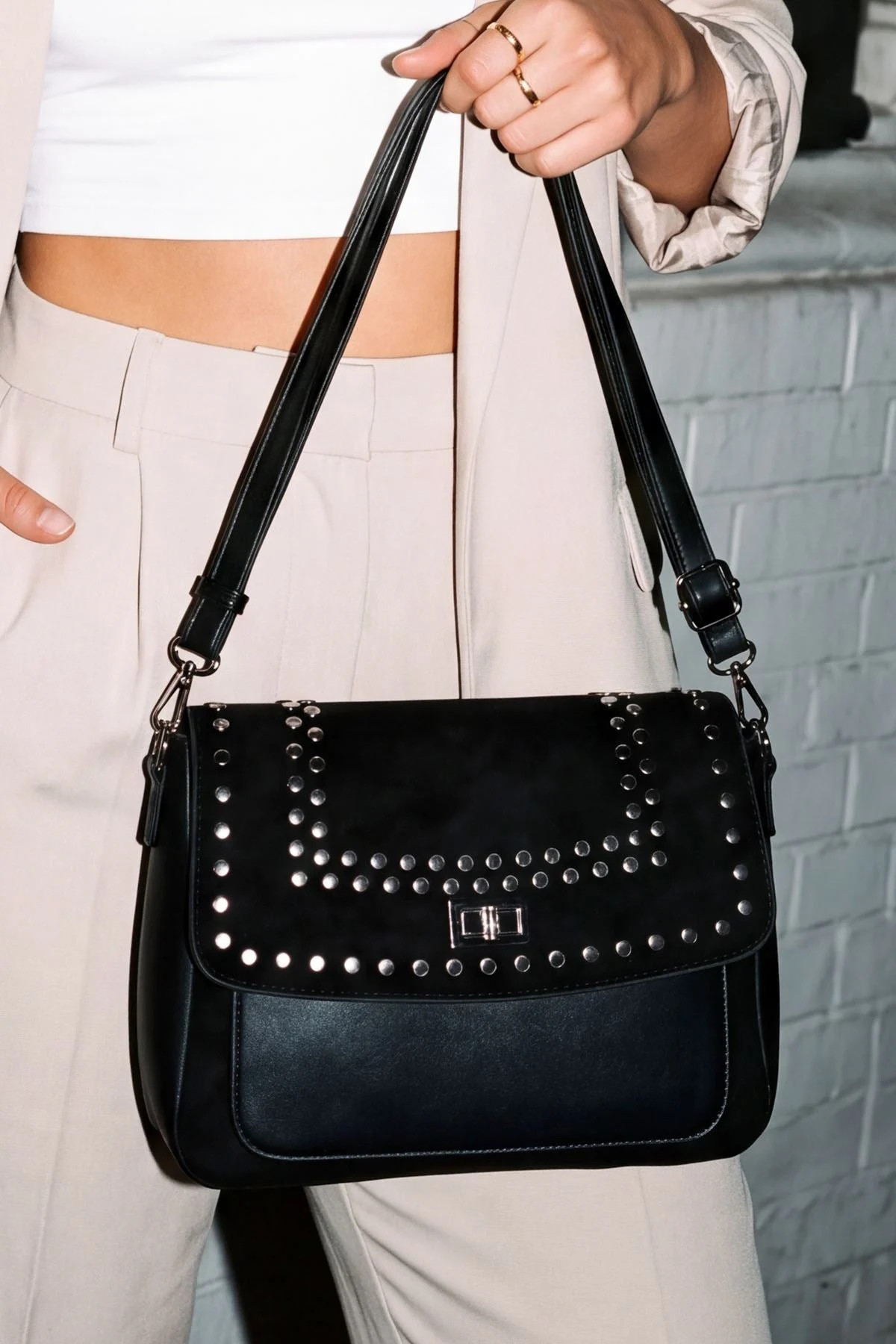 Studded Faux Suede Crossbody Bag