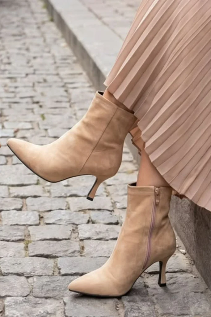 Suede Pointed Toe Zip Closure Ankle Boot