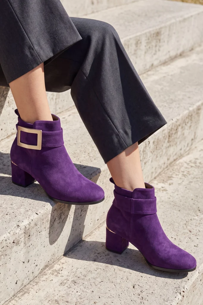 Suede Side Buckle Block Heel Ankle Boot