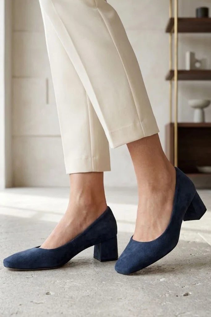 Suede Slip On Block Heel Shoes