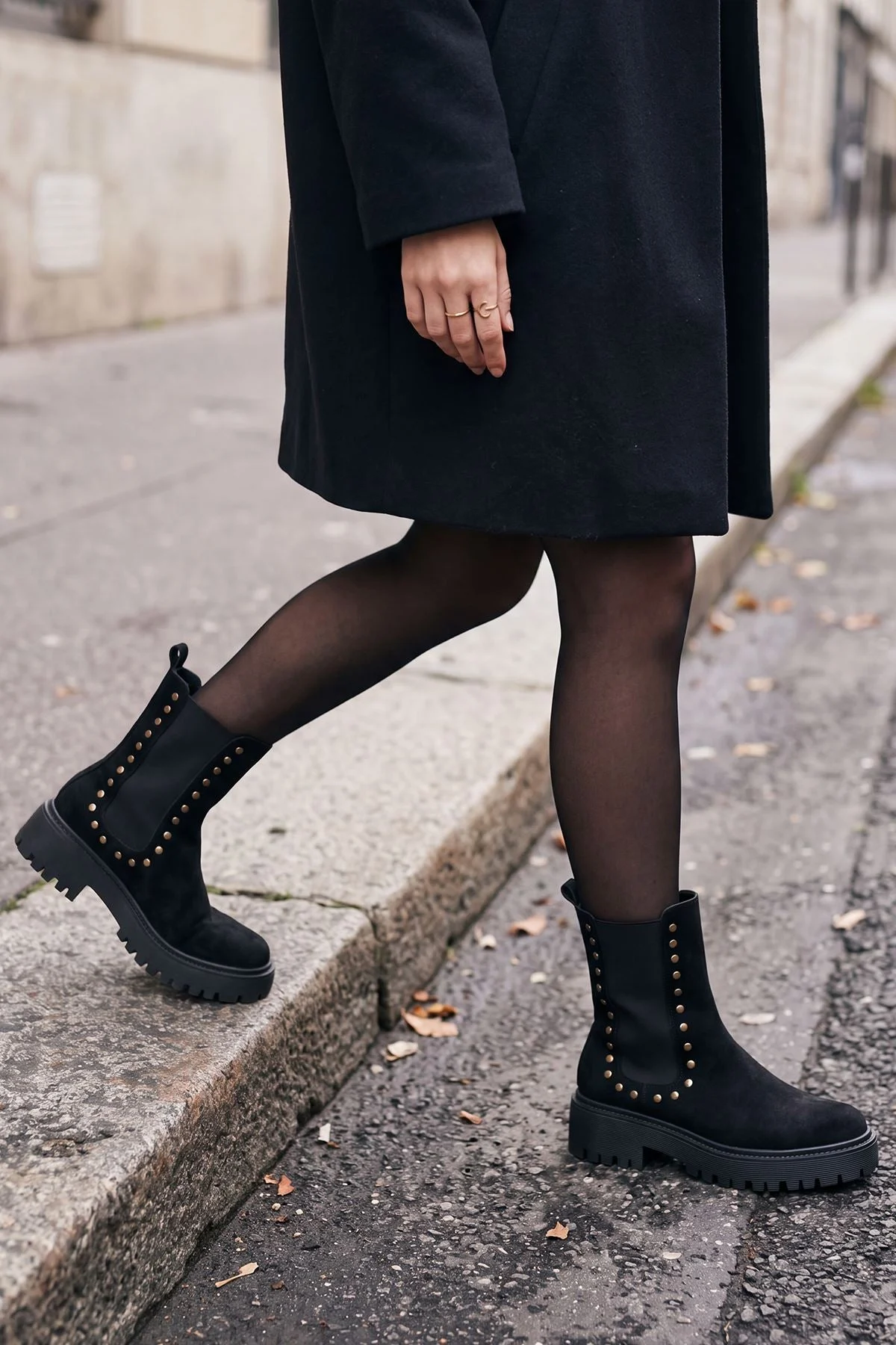 Suede Studded Chunky Sole Ankle Boot