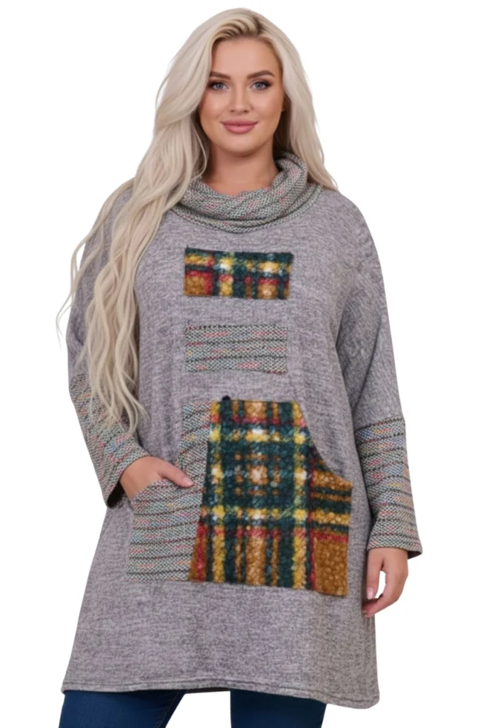 Tartan Patchwork Marl Tunic Top