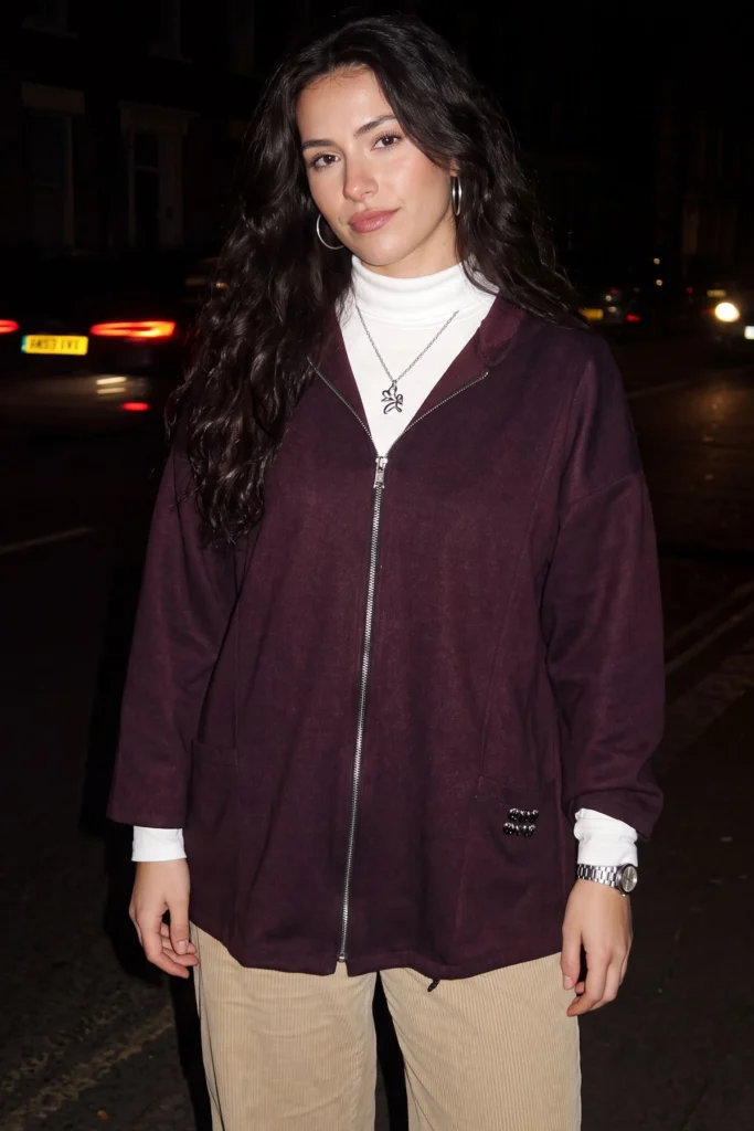 Textured Zip Womens Hooded Jacket